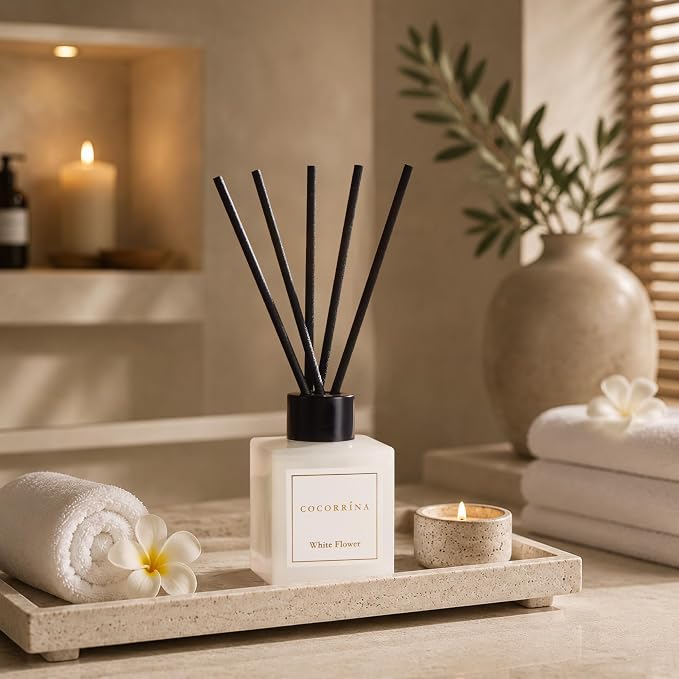COCORRÍNA Hotel Collection Reed Diffuser Set, 3.04 fl oz Trio, Mahogany Teakwood, White Flower & White Tea, Home Fragrance for Bathroom, Bedroom, Entryway & Office
