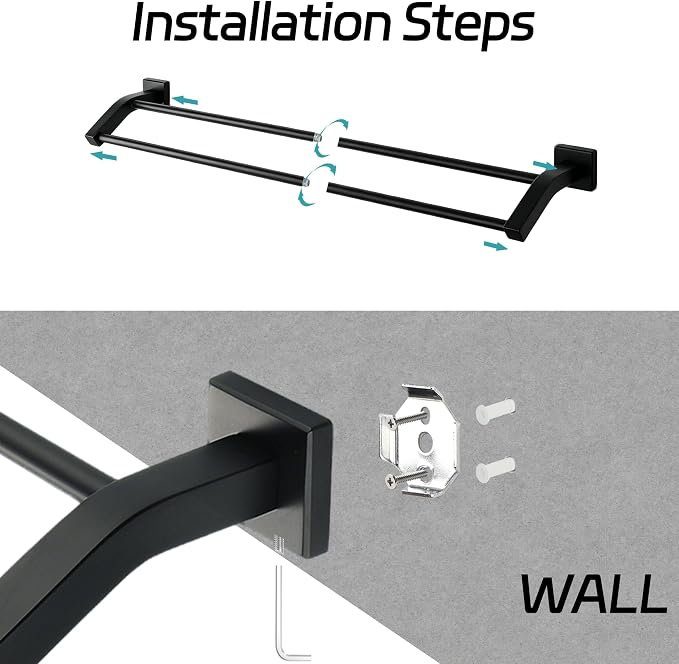 Alise Double Towel Bar, 32 Inch Towel Rack for Bathroom Wall Mounted, SUS304 Stainless Steel Bathroom Towel Holder Joining Process Towel Rail for Bathroom,Matte Black
