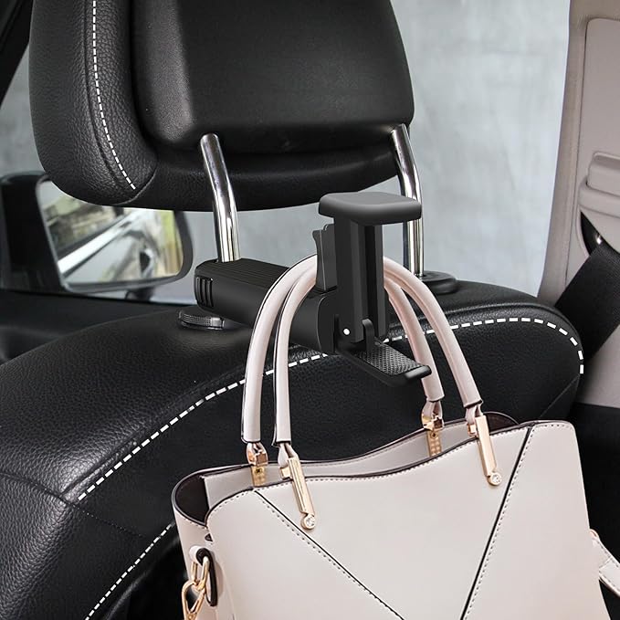 Car Headrest Hidden Hook, New Upgraded 2 in 1 Car Seat Hook with Phone Holder, 360° Rotation Car Hooks for Purses and Bags, Grocery Bag & Handbag (Gold - 1PCS)