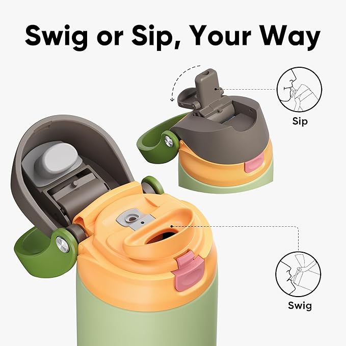 ENCOOL Leakproof Insulated Water Bottle with Straw Dual-Sip Water Bottle Bag-Safe Design for Work, Commute & Gym – Keeps Drinks Cold All Day, 24 oz, Sage Green