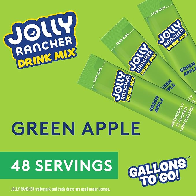 Jolly Rancher Gallons To Go Powdered Drink Mix, 8-Count Box– Green Apple – Low Calorie and Zero Sugar Drink Mix, Each Stick Makes 1 Gallon-Sized Pitcher