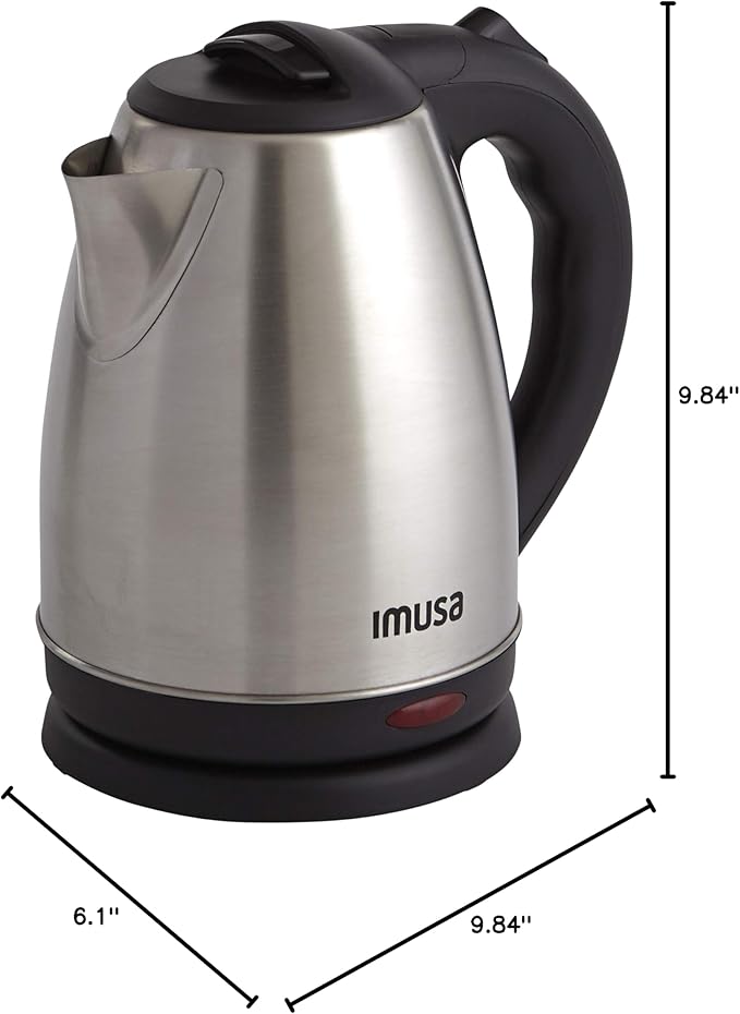 IMUSA USA GAU-18220 1.8 Liter Cordless Stainless Steel Electric Tea Kettle with Easy To Serve Pouring Spout