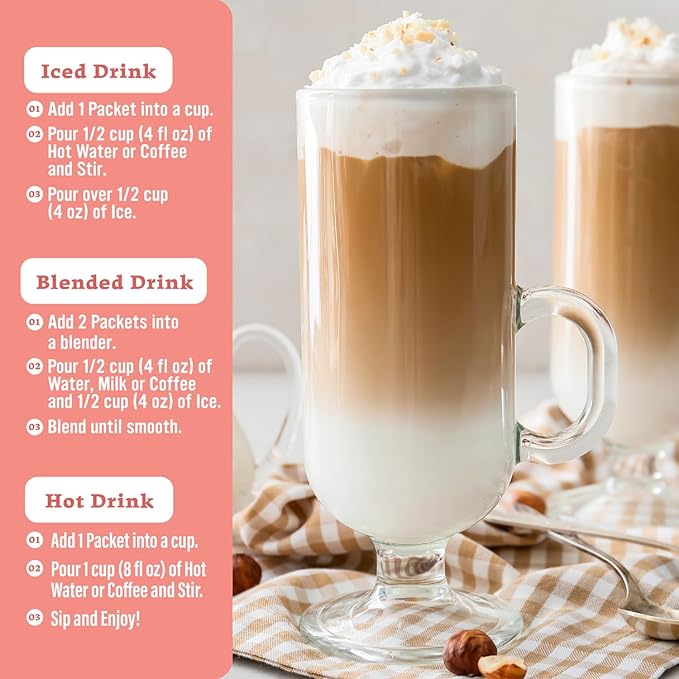 The Frozen Bean Hazelnut Frappe & Latte Instant Mix (20 Sticks), Made with Arabica Coffee, Double Shot Caffeine, Low Sugar & Premium Ingredients, Hot, Iced, or Blended Drinks