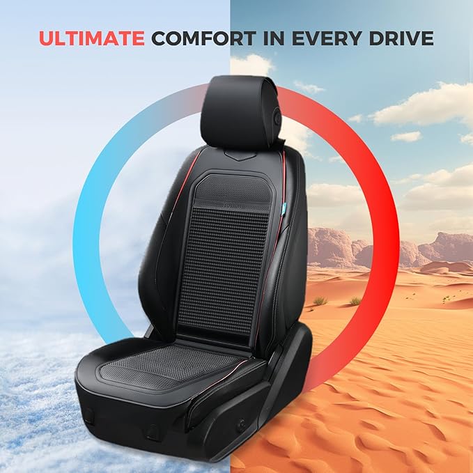 FLORICH Leather Car Seat Covers Universal Car Seat Cushion Comfortable Automotive Seat Protector Fit for Car SUV Truck Van, Black&Red Line
