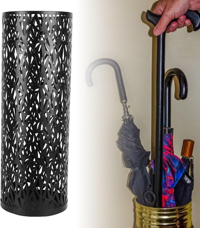 Metal Round Umbrella Stand Rack,Umbrella Holder Organizer Bin Hollowed Freestanding Canes Walking Sticks Holder for Entryway Home Hotel Office Decor (M)