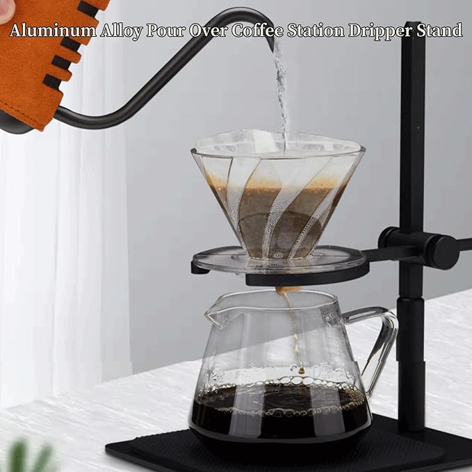 AUNMAS Pour Over Coffee Stand Aluminum Alloy, Adjustable Dripper Station for Home Office Brewing, Portable with Antislip Base Even Water