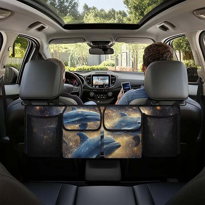 Car Storage Organizer New Version, Hanging Trunk Organizer with 4 Functional Storage Bags, Car Trunk Storage Bag for SUV Truck MPV VAN,Dolphin