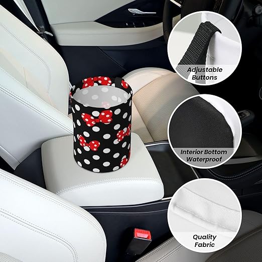 Cute Red Bow Polka Dot Car Trash Can Garbage Cans Foldable,Small Hanging Car Organizer Storage Bag Leak Proof, Auto Back Seat Trash Bin Universal for Truck, SUV, Outdoor Travel