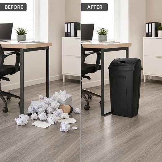 SKYREN 13 Gallon Kitchen Trash Can with Swing Top Lid, Plastic Garbage Bin for Home, Office, Laundry Room, Pantry or Dorm, Black