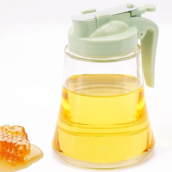 12 Oz Syrup Dispenser – No-Drip Pourers for Maple Syrup, Oil Dispenser Bottle with Non-Slip Handle, Honey Jar & Sirop Container, Reusable Syrup Bottle for Kitchen (Green)