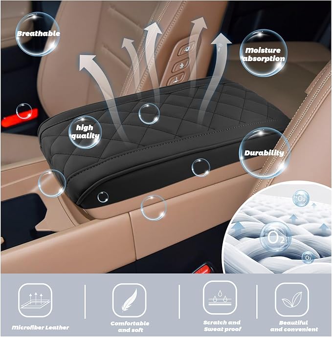 SHAOHAO for 2025 2026 Hyundai Santa Fe Center Console Cover for 2024 2025 2026 Hyundai Santa Fe Accessories (SE/SEL/XRT/Limited/Calligraphy) Armrest Cover Soft Pad Middle Console Lid Protector Black