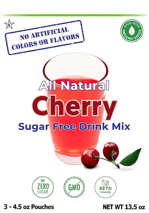 GramZero All Natural Cherry Zero Calorie Sugar Free Drink Mix, Great For Nutrition Club Loaded Tea, Stevia Sweetened