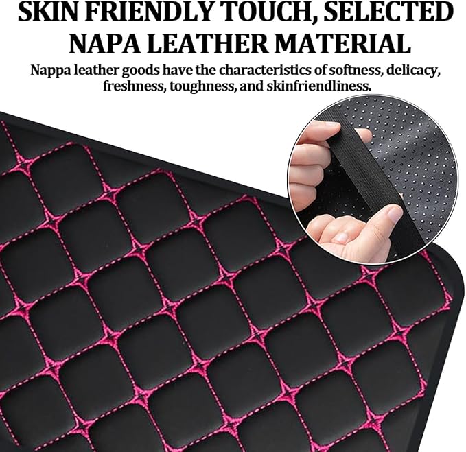 Car Center Console Cushion Pad, Comfortable PU Leather Vehicle Armrest Seat Box Cover, Waterproof Automotive Interior Arm Rest Protector Accessories, Universal Fit (Black/Rose Red)