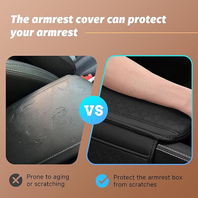 Car Armrest Cushion, Leather Soft Vehicle Center Console Cover with 2 Storage Bag, Breathable Automotive Interior Arm Rest Protection Pad Accessories, Universal for SUV Sedan Truck(Beige)