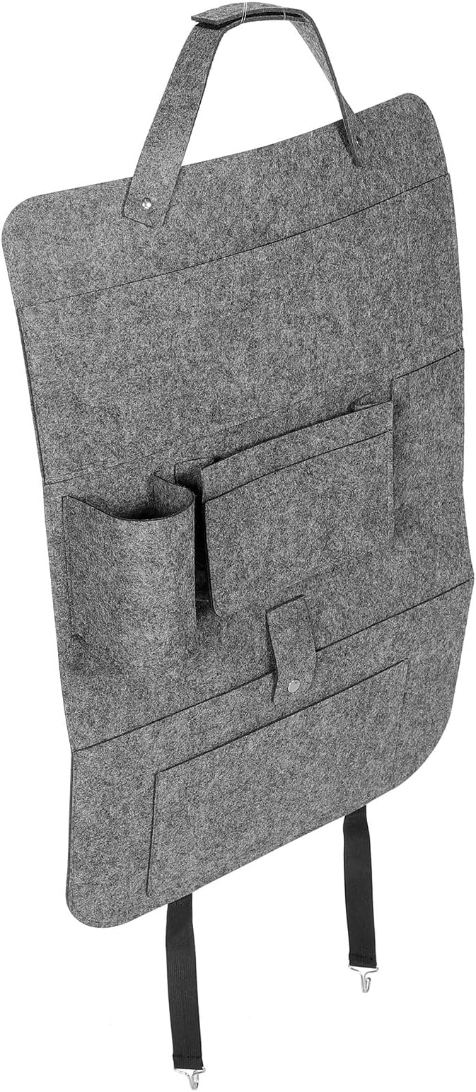 Car Backseat Organizer Bag Hanging Storage Pouch Felt Material Medium Gray Small Size Car Seat Hanging Organizer for Vehicle Interior Storage and Backseat Protection