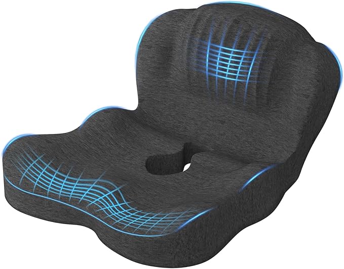Urban Deco Memory Foam Seat Cushion, Office Chair Seat Cushion with L-Shaped Design, Ergonomic Back and Seat Pad Cushion for Car, Driving, Office, Black