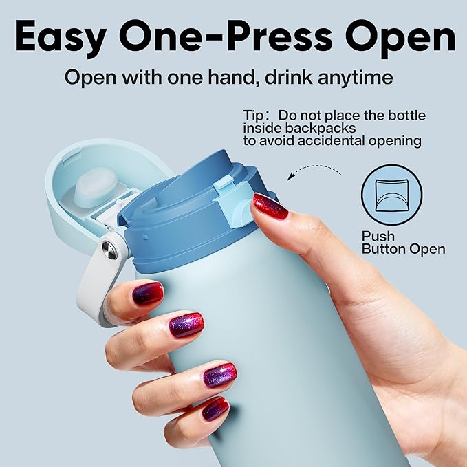 Insulated Water Bottle with Straw - Encool Stainless Steel Water Bottle with Push Button Lid, Leak-Proof & BPA-Free, Keeps Cold for 24 Hours for Sports, Travel, Gym (32 oz, Jungle Mist)