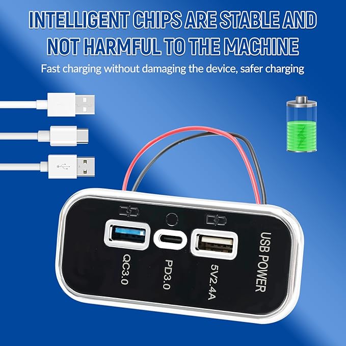3 Ports 12V RV USB Outlet 45.5W, 2PCS PD3.0 Type-C Quick Charge & Dual USB A Port 3.1A Panel Wall Mount, Automotive Car Socket Charger Adapter for RV Marine Boat Bus ATV Motorcycle Truck,2PCs Silver