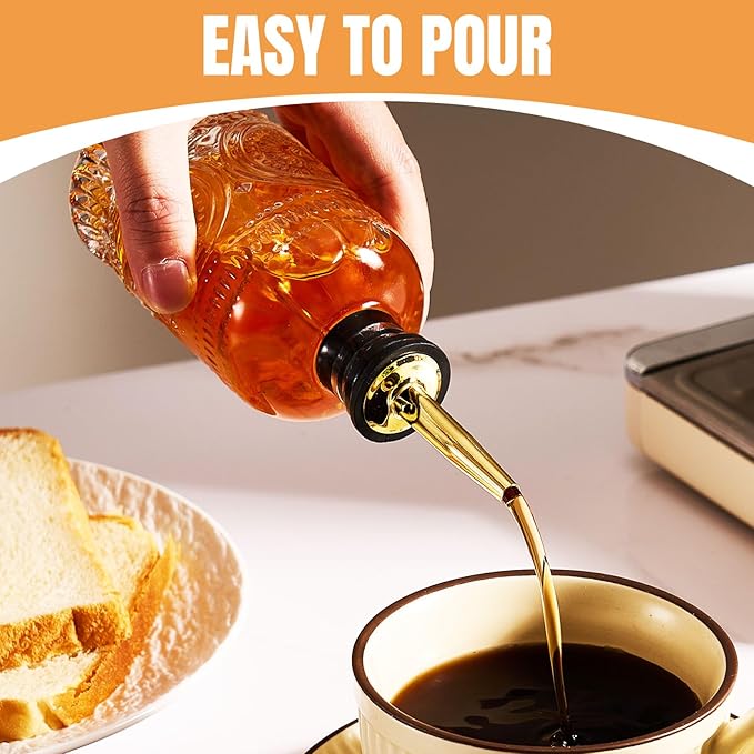 2 Pack Glass Coffee Syrup Dispenser Bottles Set, 7 OZ Simple Syrup Bottles with Metal Pour Spout, Syrup Dispenser for Coffee Bar Accessories for Maple Honey Syrup Oil and Sauces
