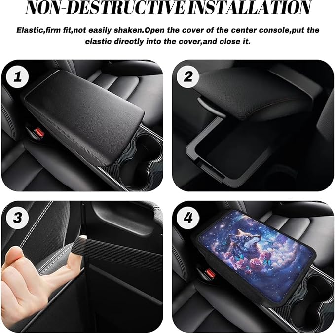 Dreaweet Galaxy Wolf Car Accessories Arm Rest Cover for Car Center Console Cover with 2 Storage Pockets,Universal Soft Armrest Cover Protector for Vehicle SUV Truck Car