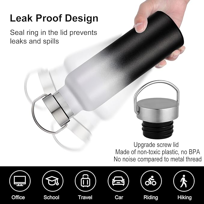 Neihepal 20 oz Insulated Water Bottles Bulk 4 Pack,Stainless Steel Double Wall Sport Bottle with Lid of Handle,Metal Reusable Thermoses Flask for School,Cyclists,Hikers,Gift (White-Black,Set of 4)