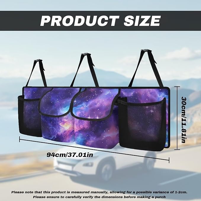 Nebula Galaxy Car Trunk Organizer SUV with 3 Non-slip Strips, Back Hanging Car Storage Organizer with Pockets, Auto Accessories Interior Decoration