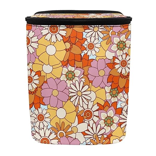 Colorful Hippie Flower Car Trash Bin Bag with Lid,Cottagecore Floral Hanging Auto Garbage Can Waste Storage Bag Universal Fit Most Vehicle Truck SUV Road Trip，Picnic