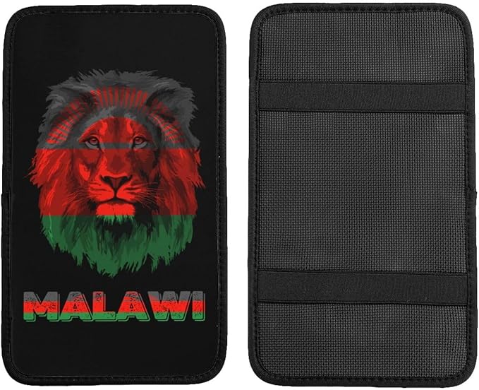 Vintage Malawi Malawian Flag Lion Head Auto Center Console Armrest Cover Car Handrail Box Cushion Pad Mat Universal Fit Most Vehicle Sedan Truck SUV Soft Comfort Decor Accessories