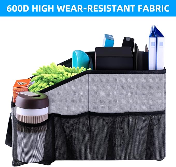 Smof Car Seat Organizer-Car Organizer Front Back Seat for Kids Collapsible Car Backseat Storage with Detachable Divider, Cup Holders & Mesh Pockets, Small Travel Organization for Trunk