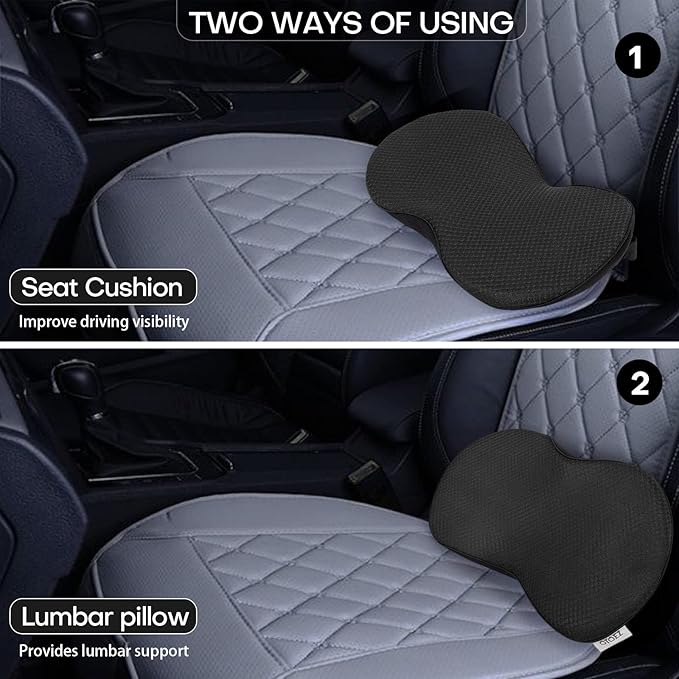 otoez Car Seat Cushion for Driving, Wedge Memory Foam Seat Back Pad for Car Seat Driver Lumbar Support Pillow Back Pain Relief for Vehicle Driving Office Chair, Road Trip Essential