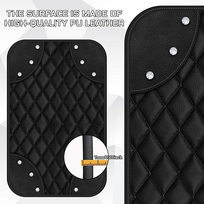 Car Center Console Cover Bling Arm Rest Cover for Car Decor Accessory, Diamond Leather Middle Console Armrest Seat Box Mat with Rhinestones, Crystal Cushion Bling Pad for Women Girl(Black)