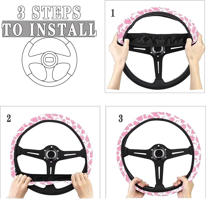Universal Non-Slip Steering Wheel Cover, 15-inch Polyester Material Driving Accessories, Adjustable for Car and Truck(Pink Spots)