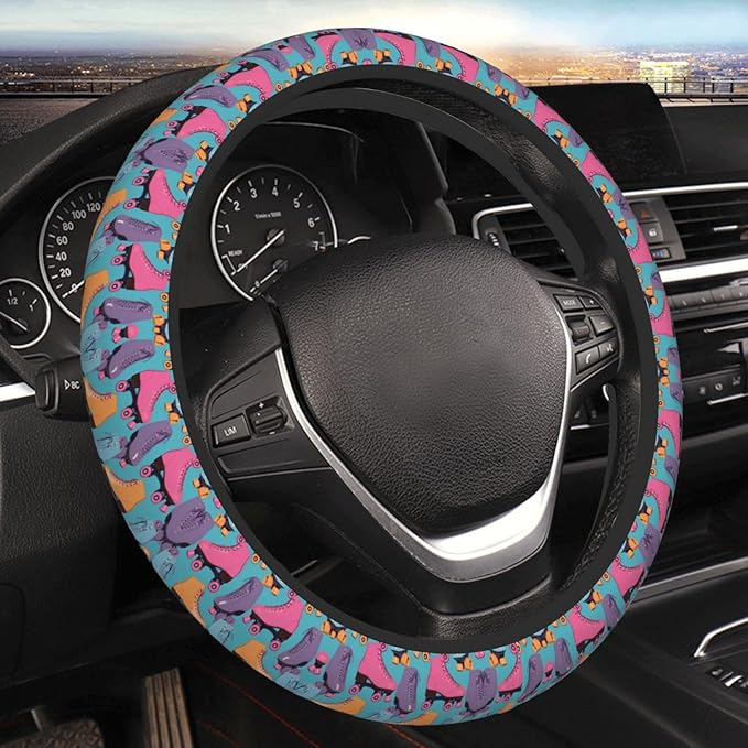 Retro Colorful Roller Skates Universal Fit Steering Wheel Cover for Car, Truck, and SUV, Durable Steering Wheel Protection