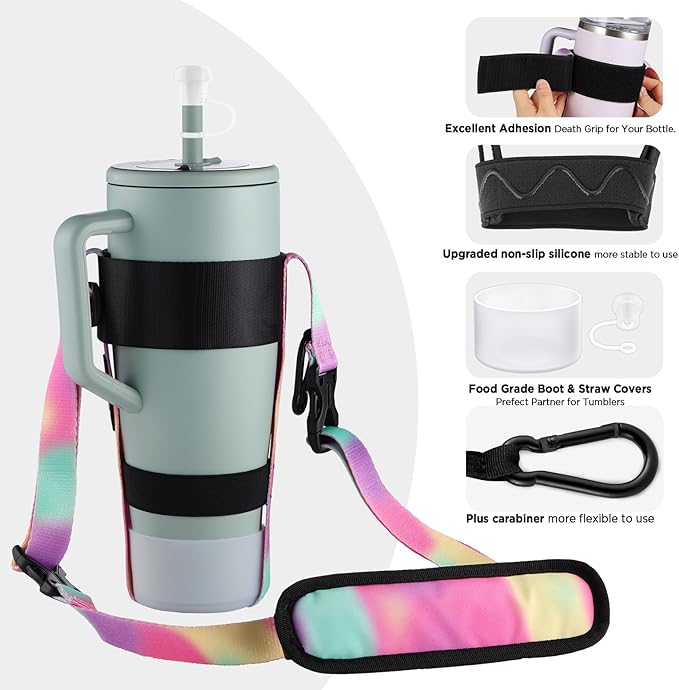 EasyAcc Water Bottle Holder Strap Sling, for Owala FreeSip 24 32 40 oz, Hydro Flask, Cirkul, Yeti, Stanley Flip, Universal Water Bottles, with Carabiner, for Walking Curise Travel (Bottle Excluded)