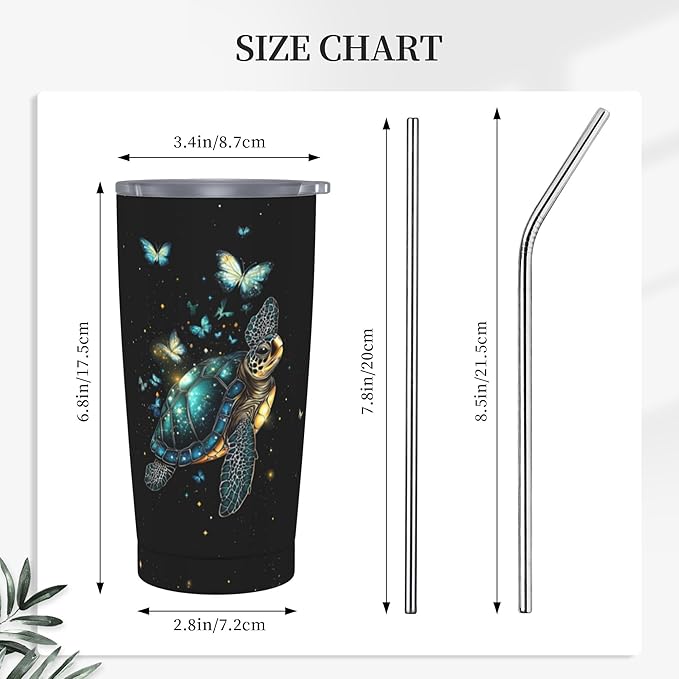 Sea Turtle Tumbler with Lid and Straw 20oz Coffee Tumblers Leakproof Stainless Steel Travel Mug Vacuum Insulated Cup for Iced and Hot