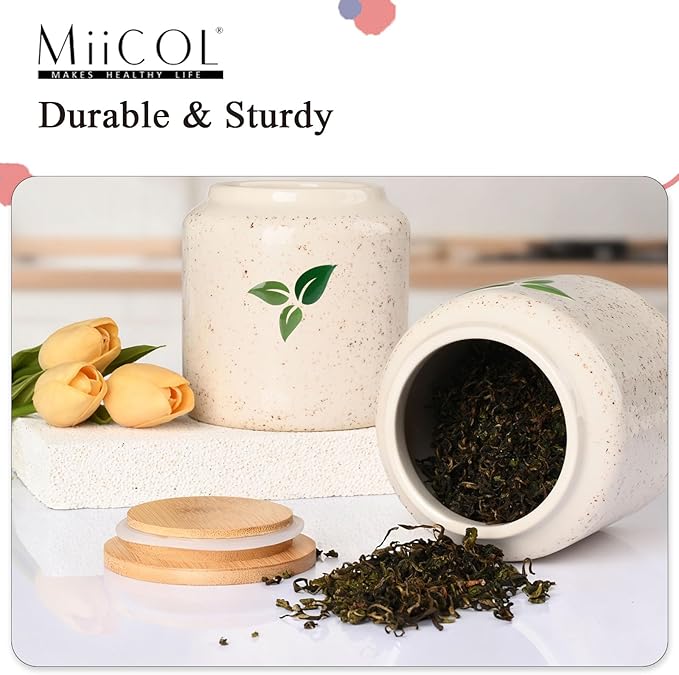 Miicol Ceramic Storage Canister, Tea Canister with Airtight Lid, Round Food Storage Container, Kitchen Storage Jar for Coffee Bean, Flour, Sugar, Pasta, Spices, 20 fl.oz