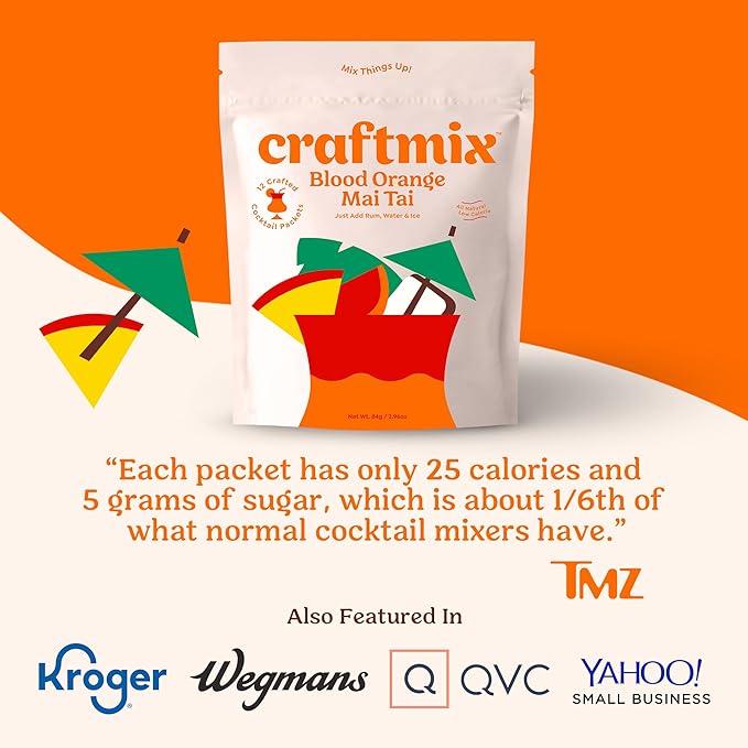 Craftmix Blood Orange Mai Tai Cocktail & Mocktail Drink Mixer, Skinny Mixes - Water Flavoring Packets - Made With Real Fruit - Vegan Low-Carb, Low-Sugar, Non-GMO, Dairy Free, Gluten Free, 12 Pack