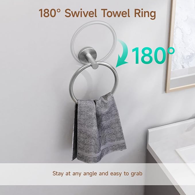 USHOWER Brushed Nickel Bathroom Hardware Set, Modern 24-Inch Towel Bar Set Wall Mounted, Durable SUS304 Stainless Steel Bathroom Accessories Set, 4-Piece