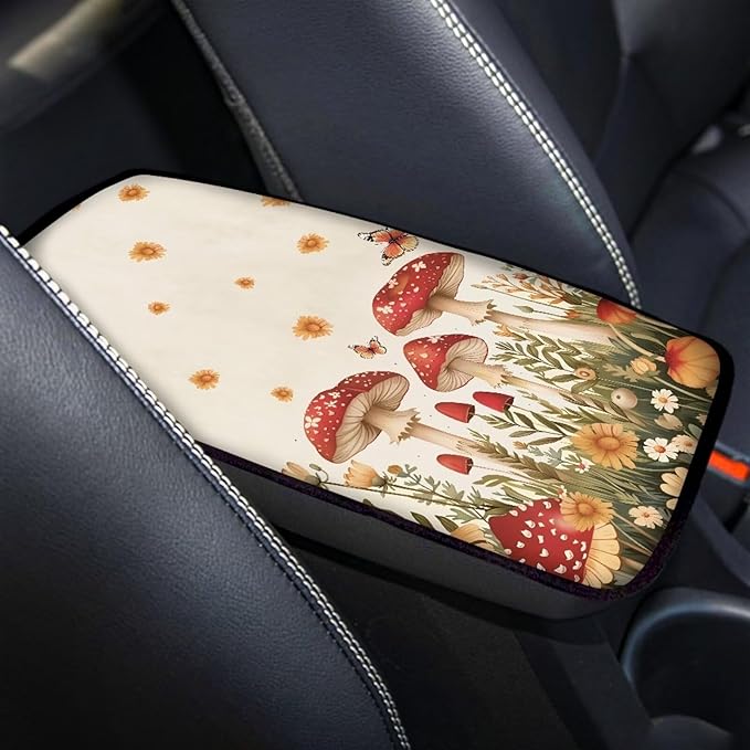 Cute Mushroom Arm Rest Cover Car Protector Car Armrest Cushion Vehicle Armrest Cover Accessories Protect from Pet Claws Auto Center Cover Universal Fit