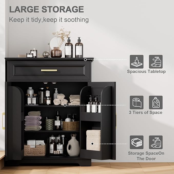 Kitchen Storage Cabinet with Drawer, Buffet Cabinet with Storable Door, Modern Floor Sideboard, for Living Room, Entryway,Black