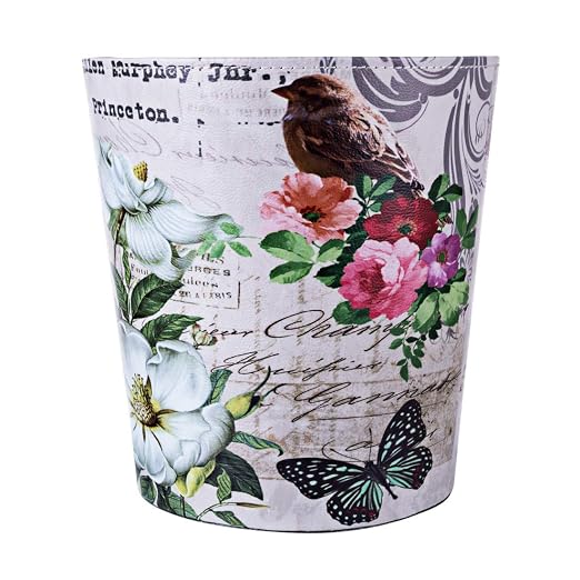 10L/2.64 Gallon Trash Can, Decorative Waste Basket, PU Leather Waste Paper Basket, Waterproof Garbage Can for Bathroom, Bedroom, Office, Kitchen and Living Room - Brown Bird