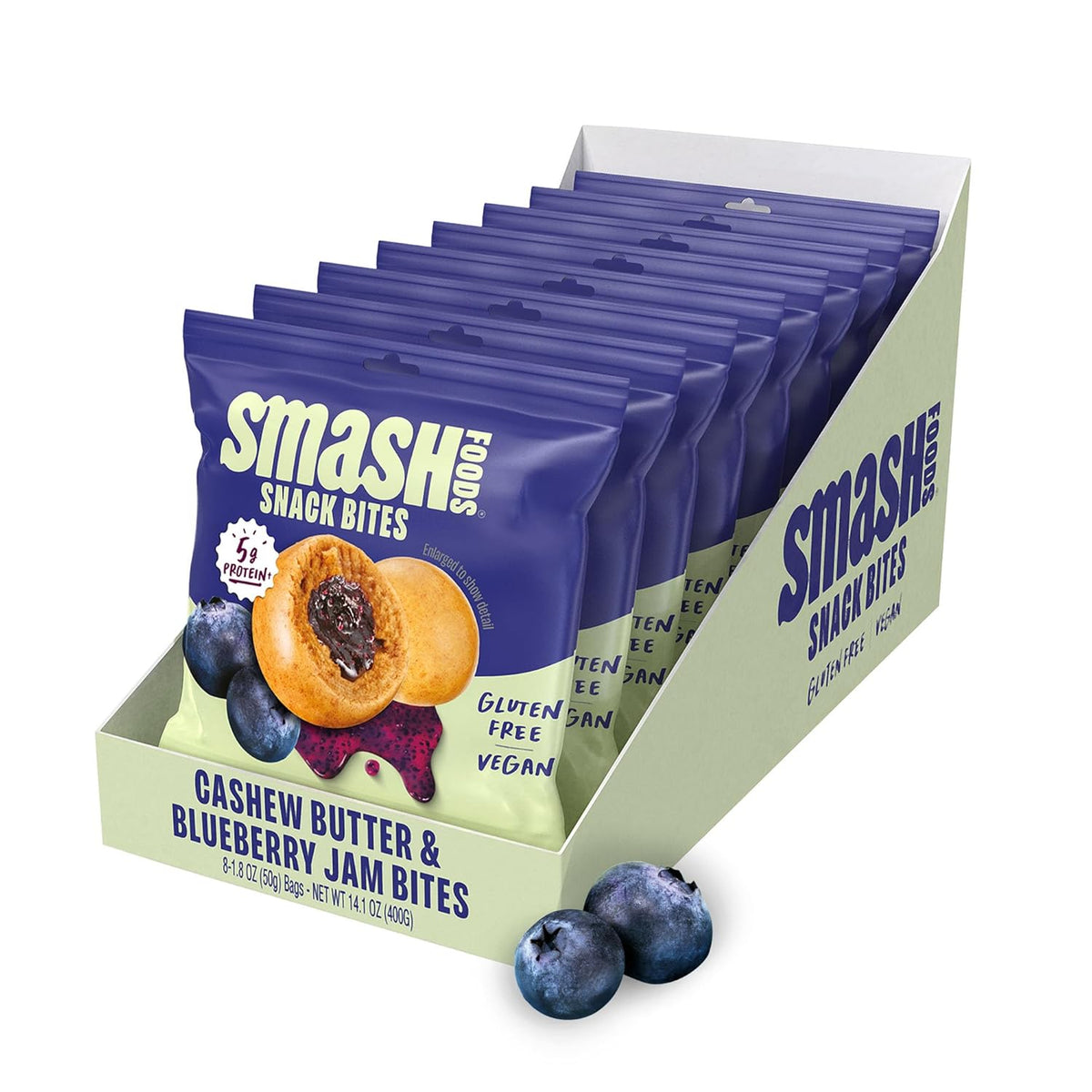Smash Foods Variety Snack Bites to Go - Gluten Free Vegan Protein Balls Made with Nut Butters and Superfood Jam with Chia Seeds 8 Packs