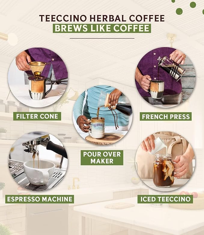 Teeccino French Roast Chicory Coffee Alternative - 11 Ounce - Ground Herbal Coffee That’s Prebiotic, Caffeine-Free & Acid Free, Dark Roast, (Pack of 3)