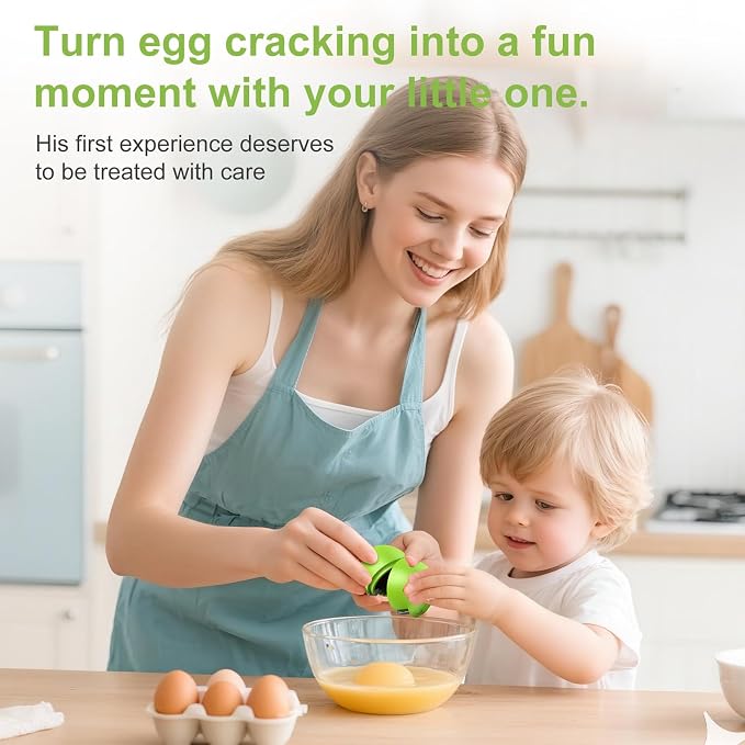 Egg Cracker, Silicone Egg Shell Opener, Cute Egg Shaped Design, Opens Eggs with Ease, A Little Happiness Boost for Your Kitchen (1, Green)