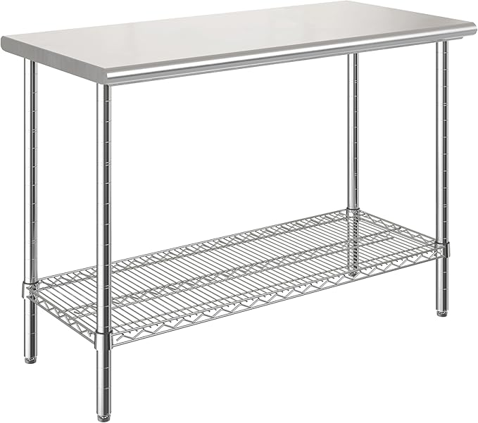 Seville Classics Commercial Work Table Island Utility Cart Prep Station, for Restaurant, Kitchen, Warehouse, Garage, Hotel, Home, Stainless-Steel Top NSF , 49" W x 24" D