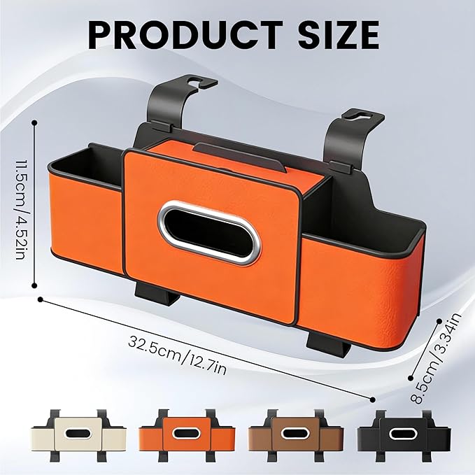 Car Seat Back Storage Box, 2026 New 3-in-1 Multifunctional Car Back Seat Organizer with Cup Holder, Tissue Box, Trash Bin & Hooks for Hold Phones, Snacks, Drinks, Handbags (Orange)