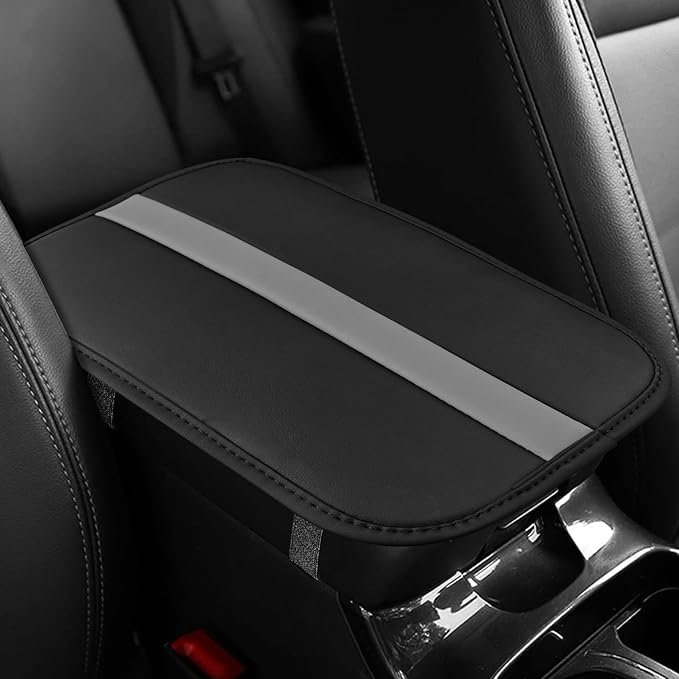 Car Center Console Cushion Pad, Arm Rest Cover for Car, Leather Waterproof Auto Armrest Seat Box Protector, Auto Armrest Storage Box Accessories Fits for Most Vehicles, SUVs, Trucks (Grey)