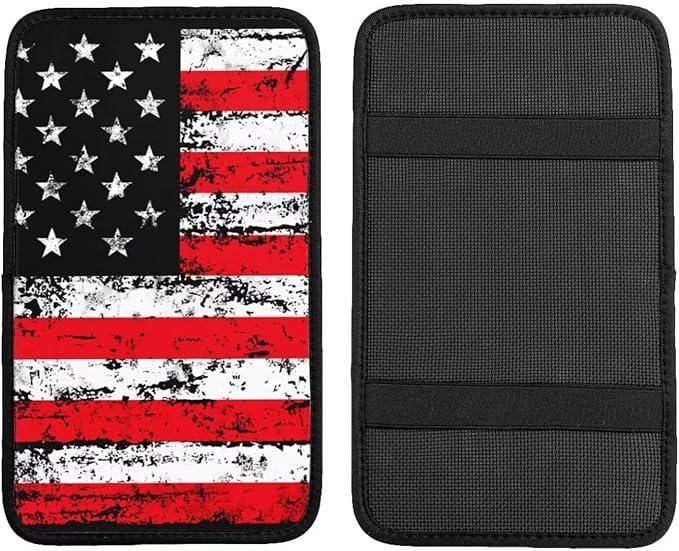 Red American Flag Center Console Cover for Most Cars Sedans Vans Truck Vehicles, SUVs Black Stars Vintage Middle Console Lid Pad Comfortable Armrest Protector Car Accessories
