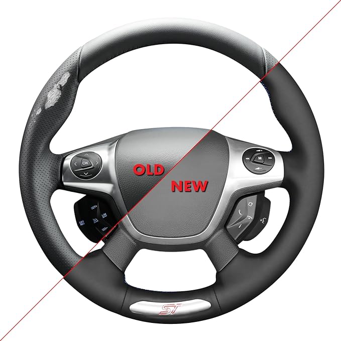 MEWANT Hand Stitch Steering Wheel Cover Fit for Ford Focus ST 2013 2014 Custom DIY Hand Sewn Black Genuine Leather Steering Wheel Wrap Interior Accessories
