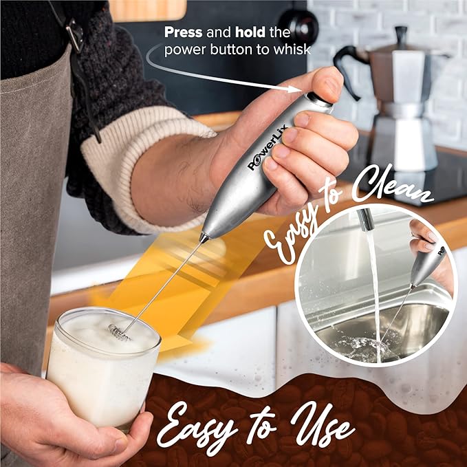 PowerLix Powerful Handheld Milk Frother With Stand Battery Operated Foam Maker Frother Wand For Coffee (A Black) (No Stand Silver)